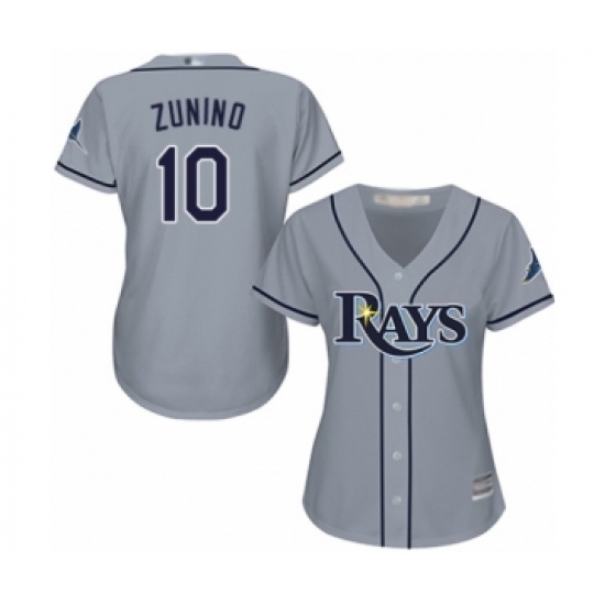 Women's Tampa Bay Rays 10 Mike Zunino Authentic Grey Road Cool Base Baseball Player Jersey