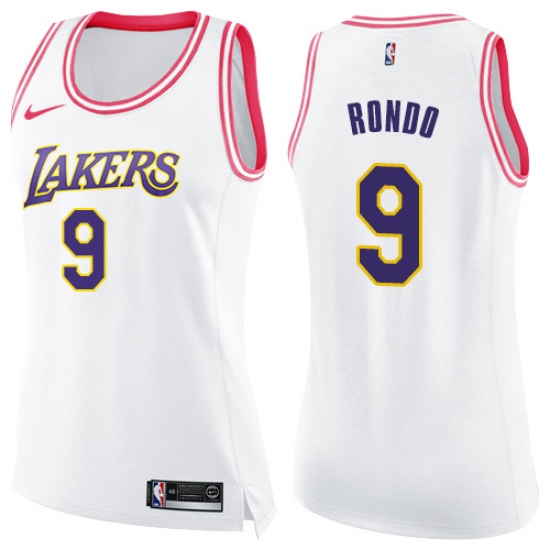 Women's Nike Los Angeles Lakers 9 Rajon Rondo Swingman White Pink Fashion NBA Jersey