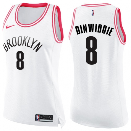 Women's Nike Brooklyn Nets 8 Spencer Dinwiddie Swingman White Pink Fashion NBA Jersey