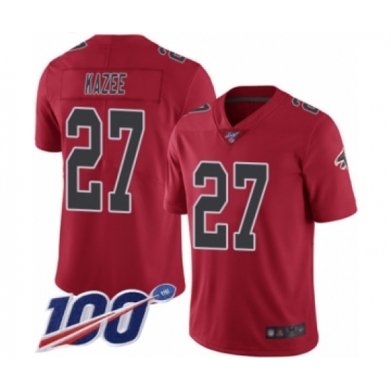 Men's Atlanta Falcons 27 Damontae Kazee Limited Red Rush Vapor Untouchable 100th Season Football Jersey