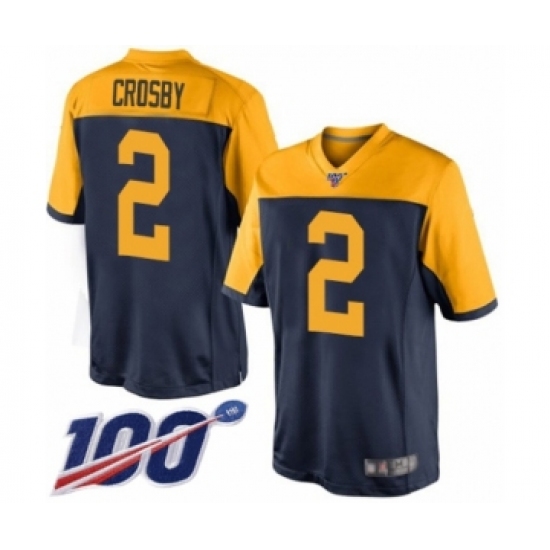 Men's Green Bay Packers 2 Mason Crosby Limited Navy Blue Alternate 100th Season Football Jersey