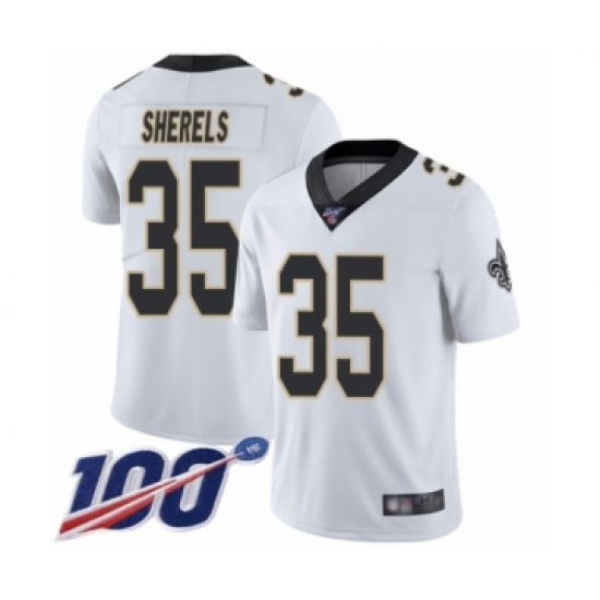 Men's New Orleans Saints 35 Marcus Sherels White Vapor Untouchable Limited Player 100th Season Football Jersey