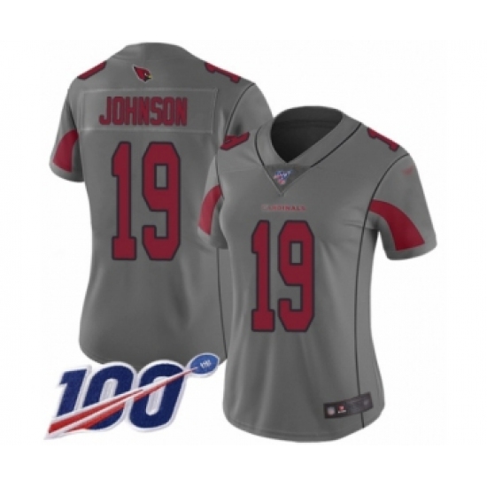 Women's Arizona Cardinals 19 KeeSean Johnson Limited Silver Inverted Legend 100th Season Football Jersey