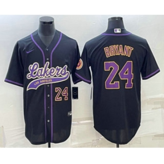 Men's Los Angeles Lakers 24 Kobe Bryant Number Black With Cool Base Stitched Baseball Jersey