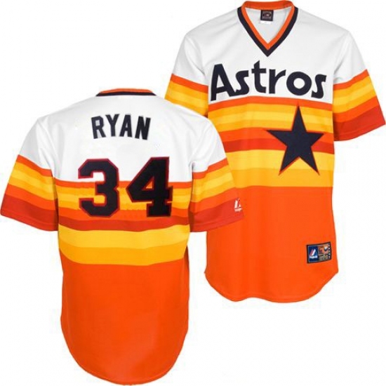 Men's Mitchell and Ness Houston Astros 34 Nolan Ryan Authentic White/Orange Throwback MLB Jersey