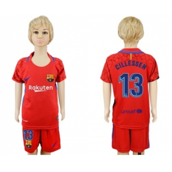 Barcelona 13 Cillessen Red Goalkeeper Kid Soccer Club Jersey