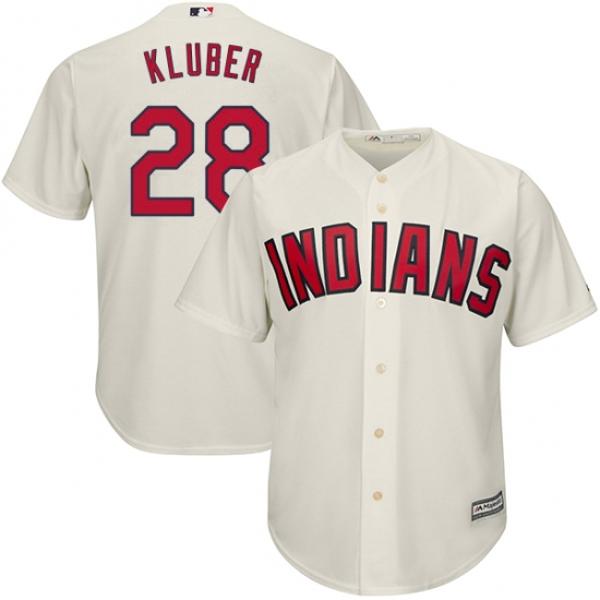 Youth Majestic Cleveland Indians 28 Corey Kluber Replica Cream Alternate 2 Cool Base MLB Jersey