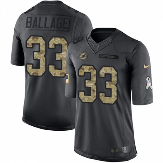 Men's Nike Miami Dolphins 33 Kalen Ballage Limited Black 2016 Salute to Service NFL Jersey
