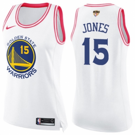 Women's Nike Golden State Warriors 15 Damian Jones Swingman White/Pink Fashion 2018 NBA Finals Bound NBA Jersey