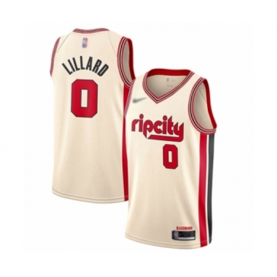 Youth Portland Trail Blazers 0 Damian Lillard Swingman Cream Basketball Jersey - 2019 20 City Edition