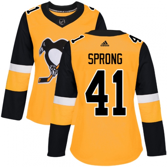 Women's Adidas Pittsburgh Penguins 41 Daniel Sprong Authentic Gold Alternate NHL Jersey