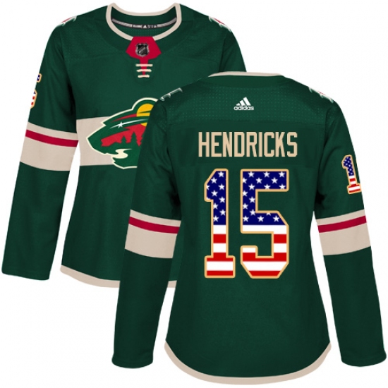 Women's Adidas Minnesota Wild 15 Matt Hendricks Authentic Green USA Flag Fashion NHL Jersey