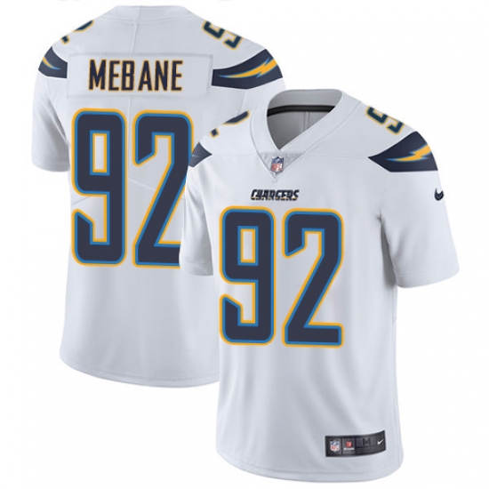 Men's Nike Los Angeles Chargers 92 Brandon Mebane White Vapor Untouchable Limited Player NFL Jersey