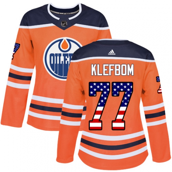 Women's Adidas Edmonton Oilers 77 Oscar Klefbom Authentic Orange USA Flag Fashion NHL Jersey