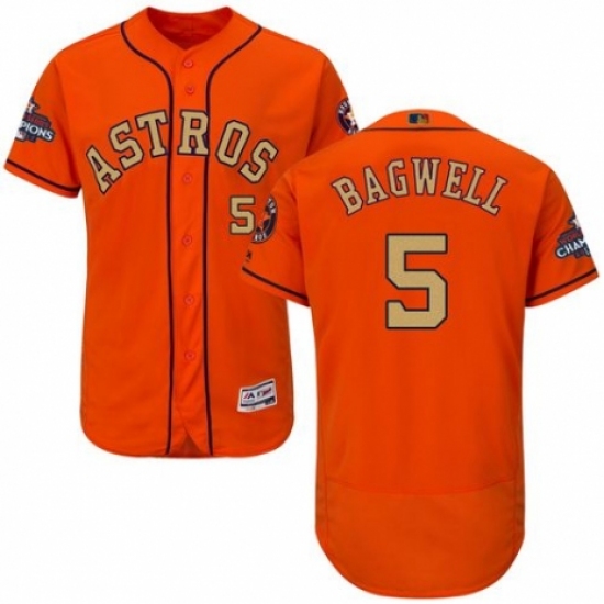 Men's Majestic Houston Astros 5 Jeff Bagwell Orange Alternate 2018 Gold Program Flex Base Authentic Collection MLB Jersey